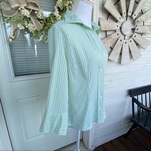 TALBOTS | Textured Green Stripe Button Down Shirt - Picture 6 of 10